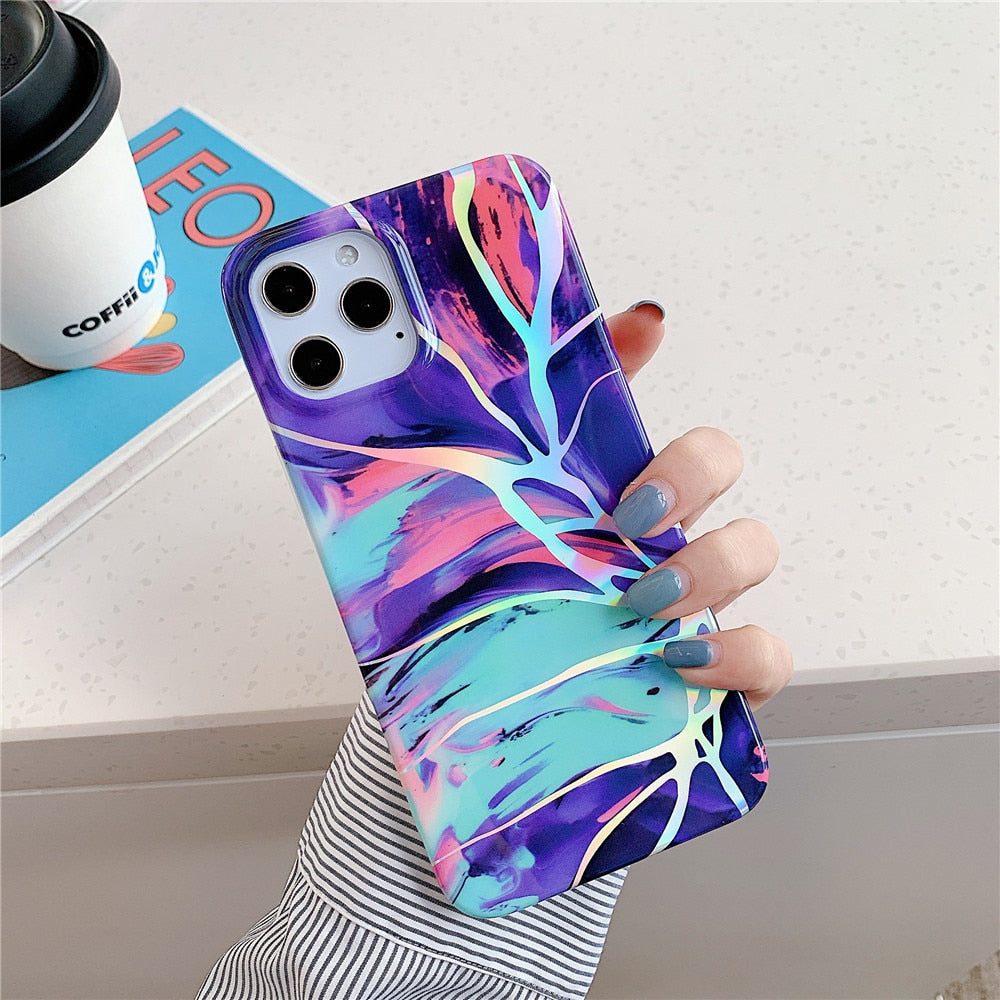 Anymob iPhone Case Blue Laser Gradual Color Marble Cover Soft Silicone Shell-Mobile Phone Cases-PEROZ Accessories