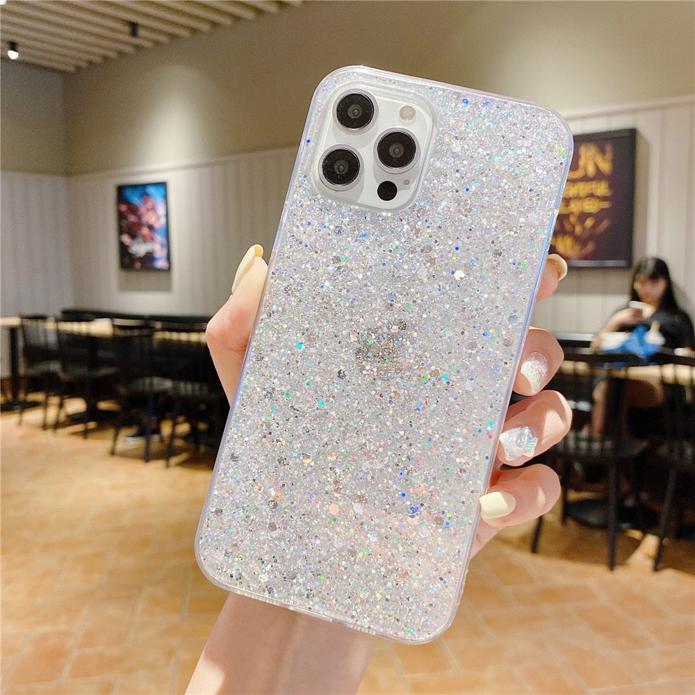 Anymob iPhone Case White Clear Shining Glitter Sequins Cute Soft Phone Cover-Mobile Phone Cases-PEROZ Accessories