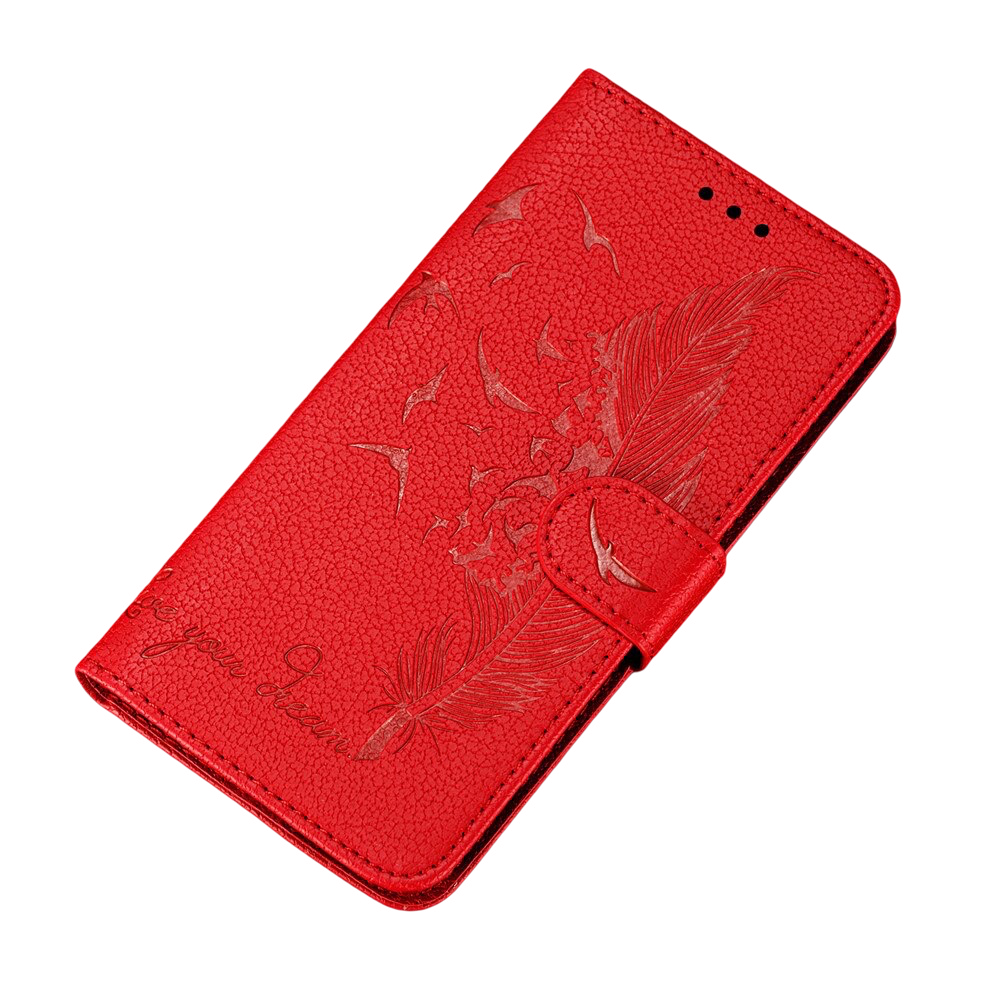 Anymob Huawei Case Red 3D Feather Embossed Leather Flip Cover-Mobile Phone Cases-PEROZ Accessories