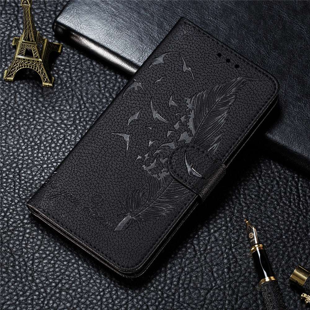 Anymob Huawei Black Leather Phone Case Flip Wallet Cover Shell Protection-PEROZ Accessories