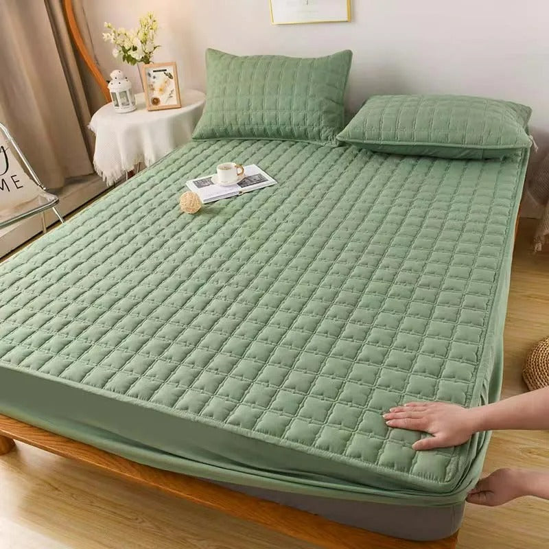 Anyhouz Mattress Cover Green 200x200cm Waterproof Quilted Fitted Bed Sheet-Bed Sheets-PEROZ Accessories