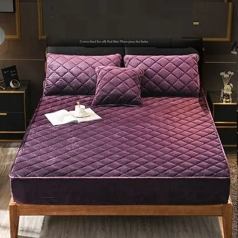 Anyhouz Mattress Cover Dark Purple King Size Crystal Velvet Thicken Quilted Warm Soft Plush Bed Sheet-Bed Sheets-PEROZ Accessories