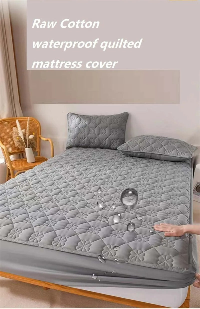 Anyhouz Mattress Cover Leaf Gray 100x200cm Waterproof Quilted Fitted Bed Sheet-Bed Sheets-PEROZ Accessories