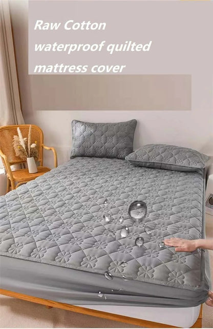 Anyhouz Mattress Cover Gray 140x200cm Waterproof Quilted Fitted Bed Sheet-Bed Sheets-PEROZ Accessories