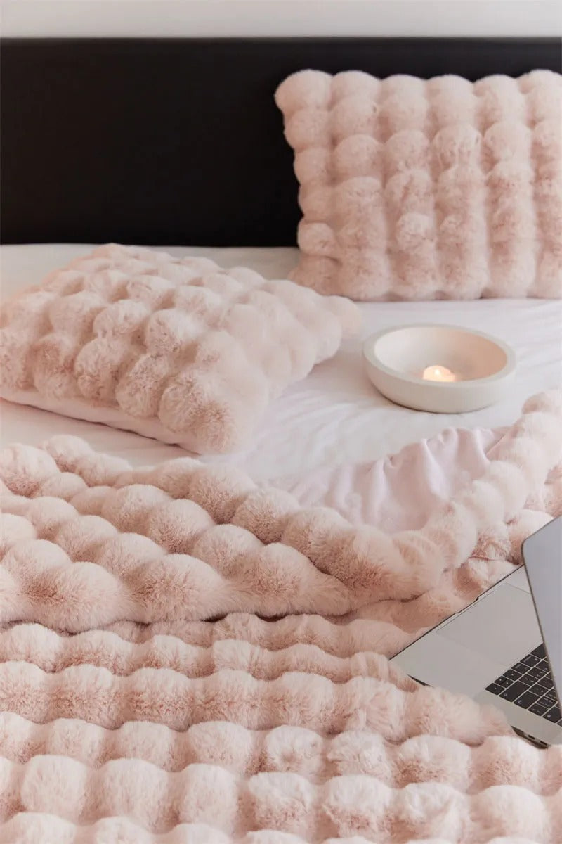 Anyhouz Blanket Pink Tuscan Imitation Thick Fur Winter Luxury Warmth Super Comfortable for Beds and Sofa 100x160cm-Blankets-PEROZ Accessories