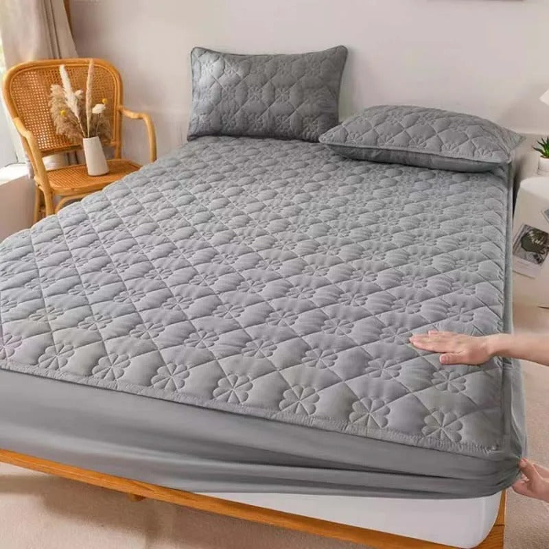 Anyhouz Mattress Cover Leaf Gray 100x200cm Waterproof Quilted Fitted Bed Sheet-Bed Sheets-PEROZ Accessories