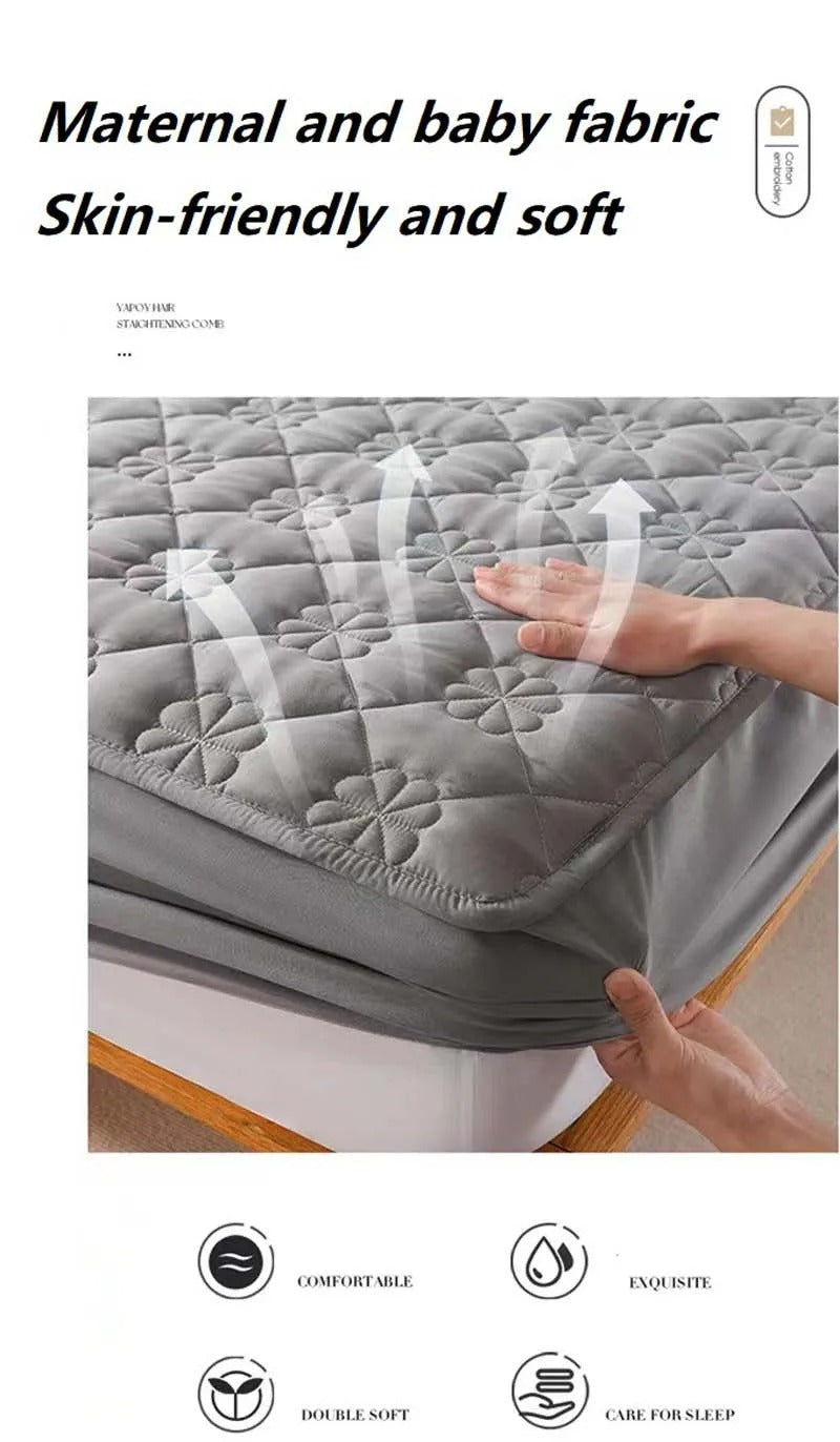 Anyhouz Mattress Cover Gray 150x200cm Waterproof Quilted Fitted Bed Sheet-Bed Sheets-PEROZ Accessories