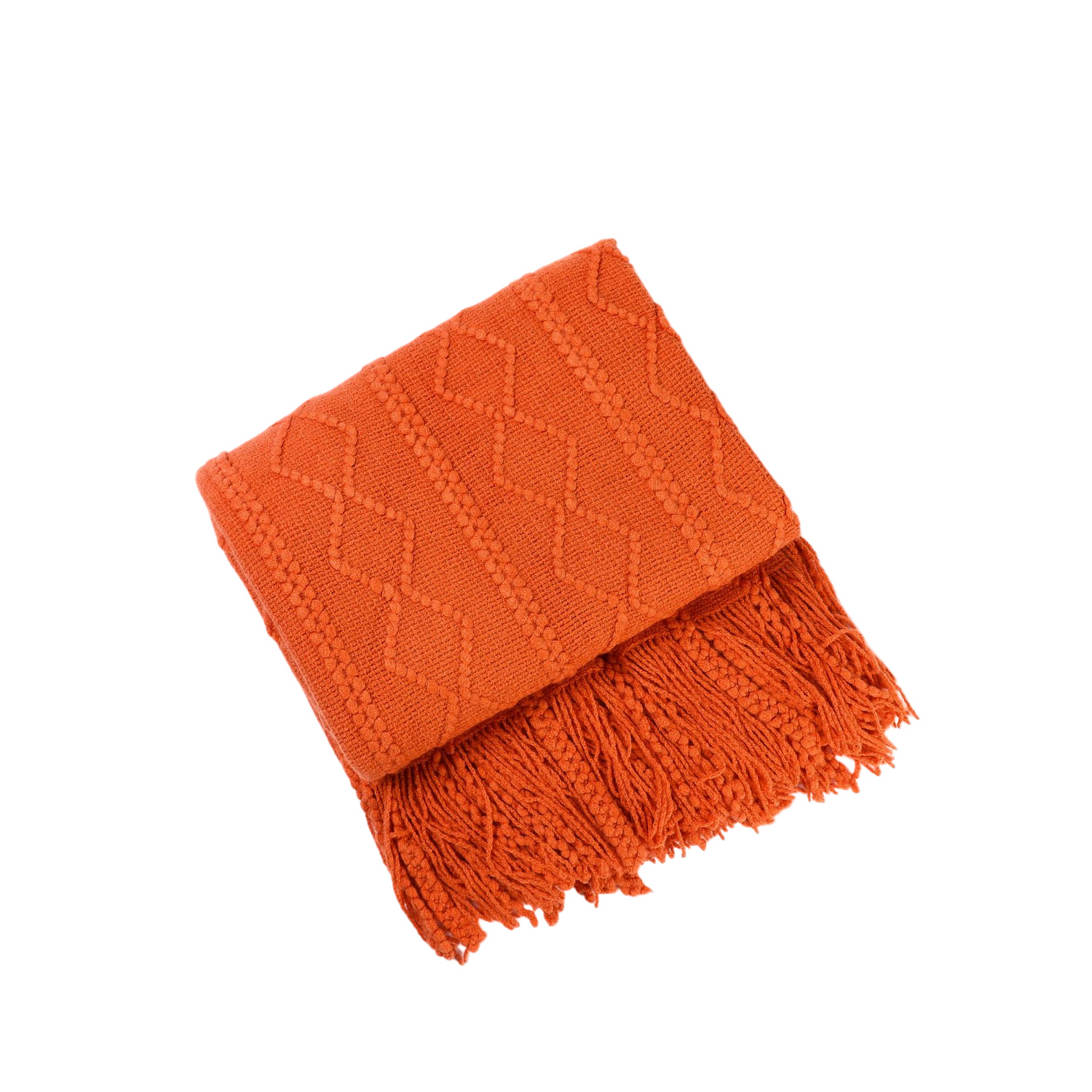 Anyhouz Orange Throw Blanket Faux Cashmere Sofa Cover Vertical Bar Diamond Knit Plaid Tassels Blanket for Spring Summer 130*230cm-Blankets-PEROZ Accessories