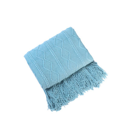 Anyhouz Sky Blue Throw Blanket Faux Cashmere Sofa Cover Vertical Bar Diamond Knit Plaid Tassels Blanket for Spring Summer 150*230cm-Blankets-PEROZ Accessories