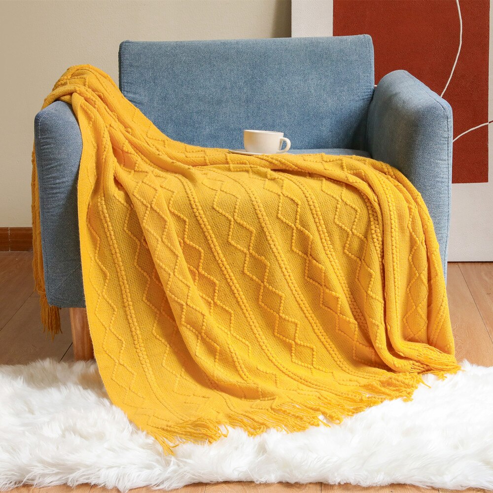 Anyhouz Green Throw Blanket Faux Cashmere Sofa Cover Vertical Bar Diamond Knit Plaid Tassels Blanket for Spring Summer 130*180cm-Blankets-PEROZ Accessories