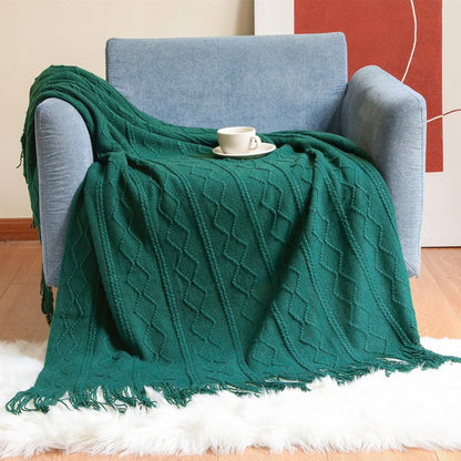 Anyhouz Orange Throw Blanket Faux Cashmere Sofa Cover Vertical Bar Diamond Knit Plaid Tassels Blanket for Spring Summer 130*230cm-Blankets-PEROZ Accessories