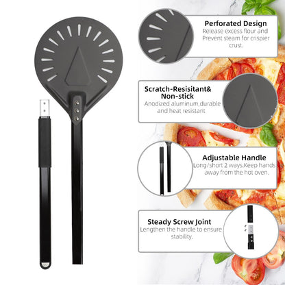 Anygleam Pizza Shovel 98cm Silver for Perforated Peel with Metal Handle Oven Turning Baking Accessory-Spatula and Shovel-PEROZ Accessories