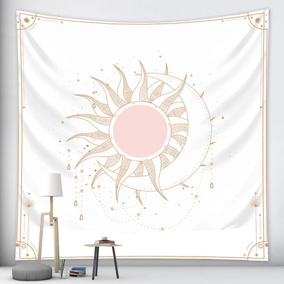 Anyhouz Tapestry White Sun and Moon Dance 150x130cm Psychedelic Scene Art Hippie Bohemian Decorative Sheet-Tapestry-PEROZ Accessories