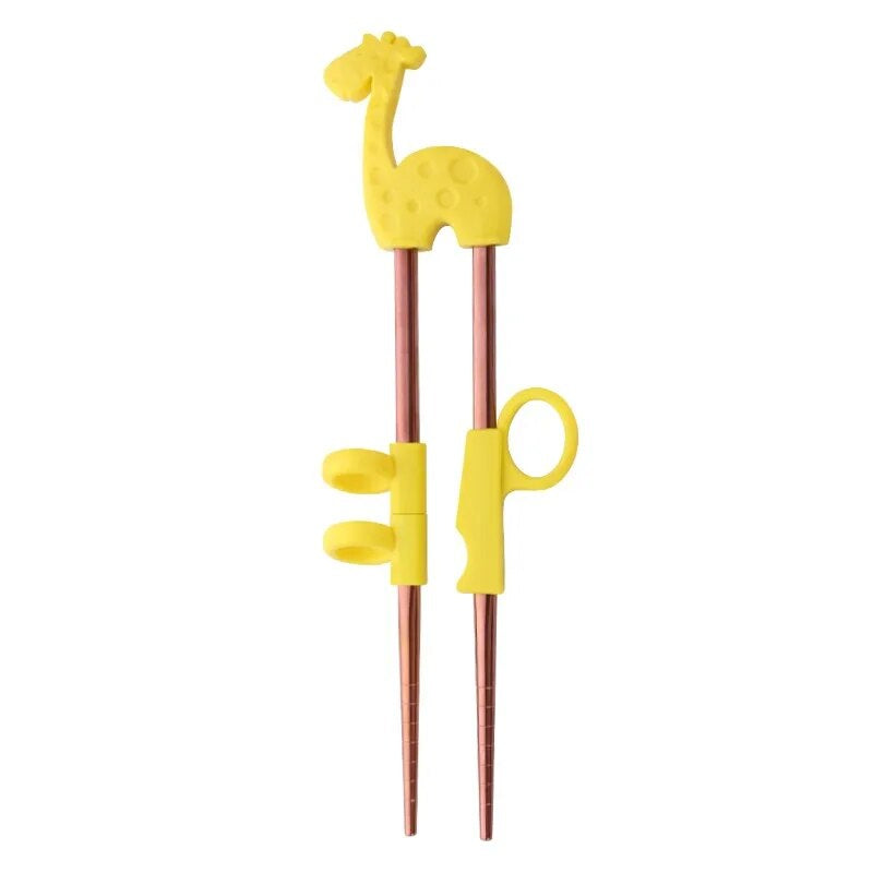 AnyGleam Chop Stick Yellow Giraffe 1 Pair Reusable Red Rainbow Stainless Steel Cartoon for Kids and Children Kitchen Accessories-Kitchen &amp; Dining-PEROZ Accessories