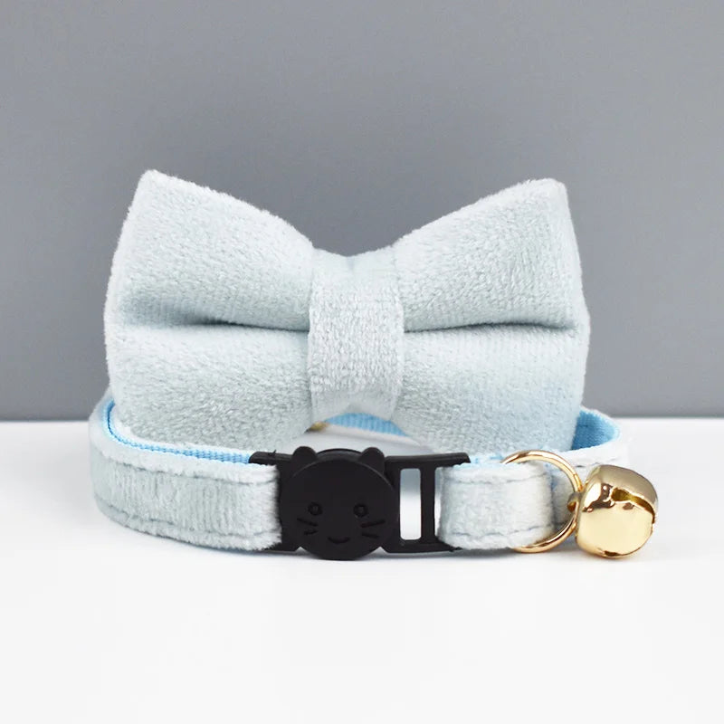 AnyWags Cat Collar Ice Blue Bow Large with Safety Buckle, Bell, and Durable Strap Stylish and Comfortable Pet Accessory-Cat Supplies-PEROZ Accessories