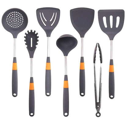 Anygleam Cooking Utensil 6 Set Grey Heat Resistant Tools Spatula Kit with 1 Tong Kitchen Accessories Kitchenware for Nonstick Cookware-Spatula and Shovel-PEROZ Accessories