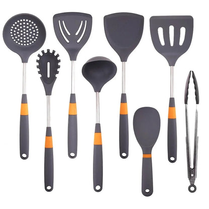 Anygleam Cooking Utensil 8 Set Grey Heat Resistant Tools Spatula Kit Kitchen Accessories Kitchenware for Nonstick Cookware-Spatula and Shovel-PEROZ Accessories