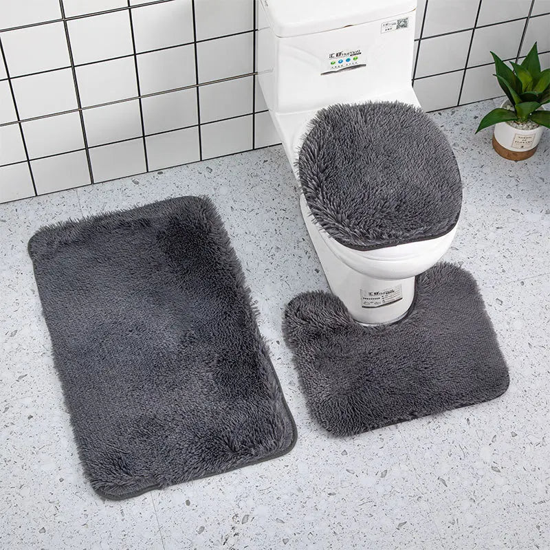 Anyhouz Bath Mat 3pc Dark Gray Bathroom Silk Tie-Dye Toilet Soft Non Slip Rug Shower Carpets Toilet Lid Cover Floor Mats for Hallway-Bathroom Rugs-PEROZ Accessories