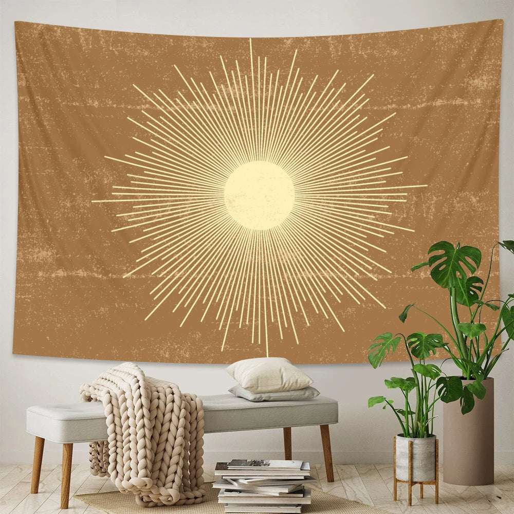 Anyhouz Tapestry White Sun and Moon Dance 150x130cm Psychedelic Scene Art Hippie Bohemian Decorative Sheet-Tapestry-PEROZ Accessories