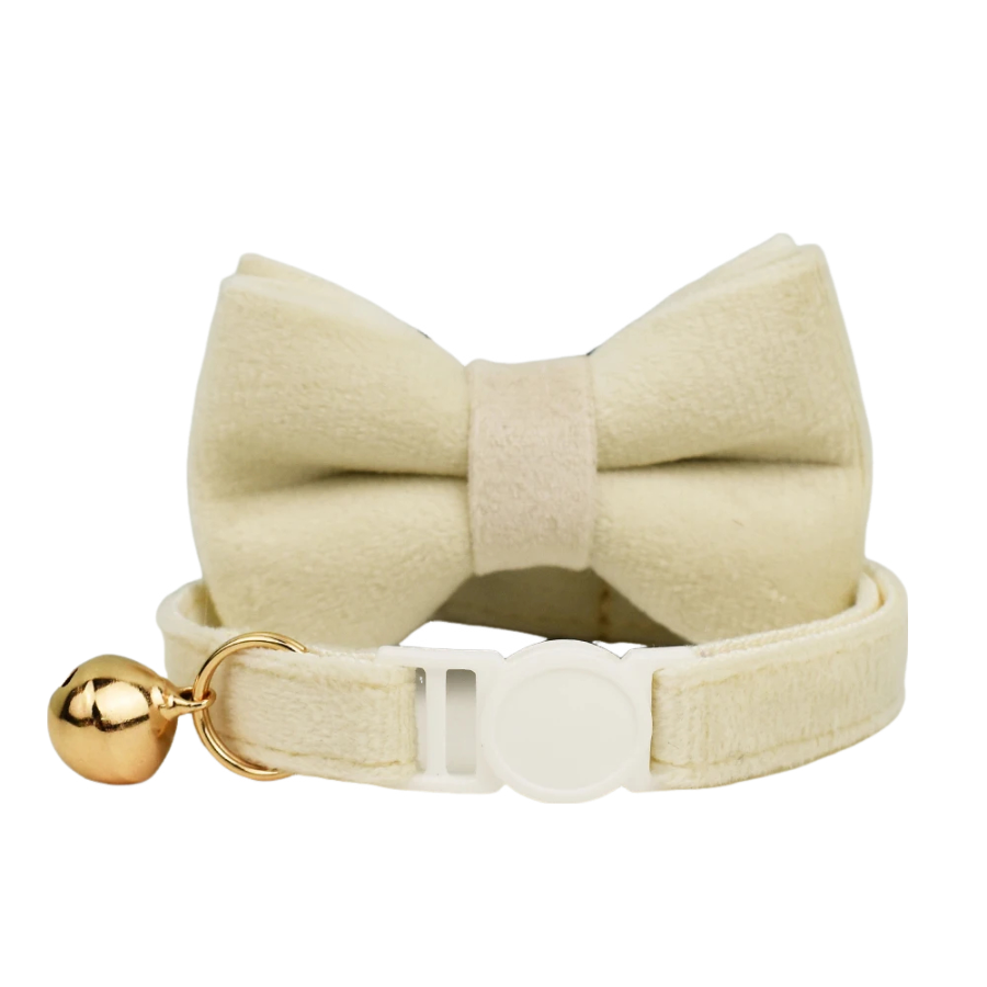 AnyWags Cat Collar Off White Bow Small with Safety Buckle, Bell, and Durable Strap Stylish and Comfortable Pet Accessor-Cat Supplies-PEROZ Accessories