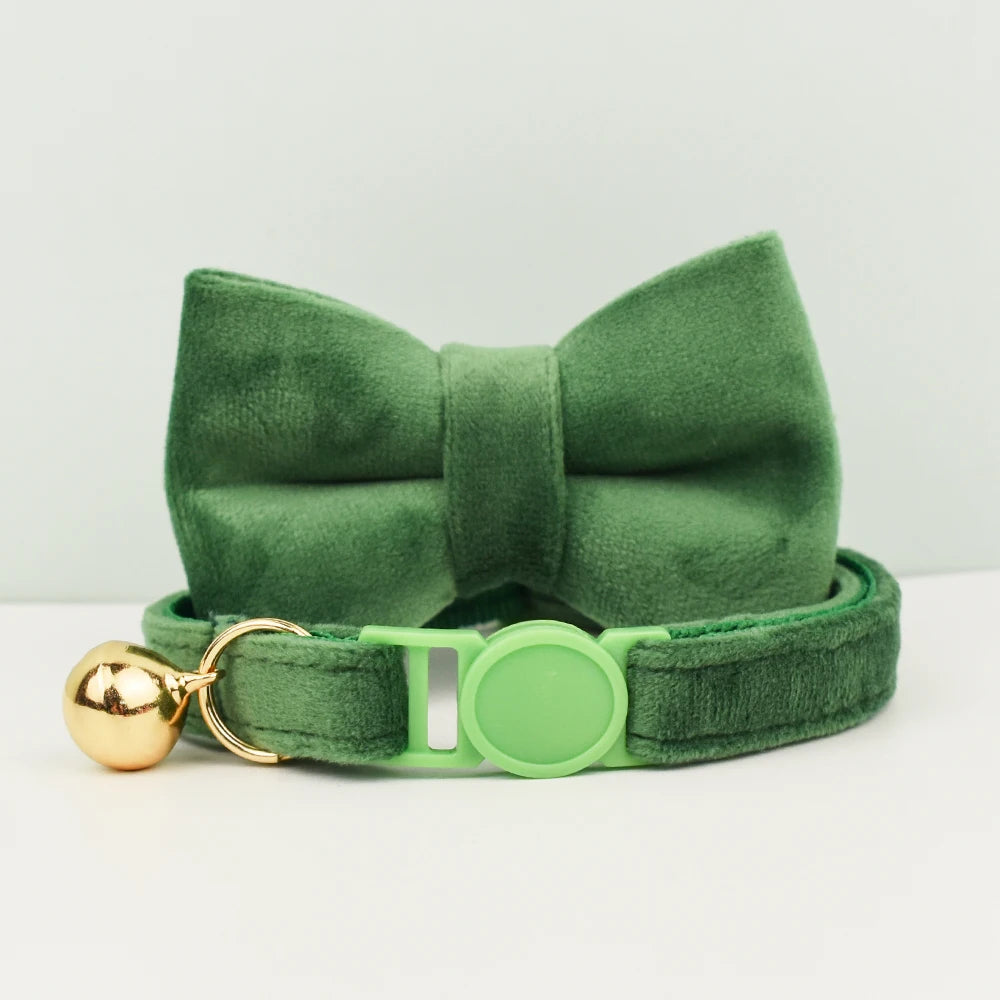 AnyWags Cat Collar Dark Green Bow Large with Safety Buckle, Bell, and Durable Strap Stylish and Comfortable Pet Accessory-Cat Supplies-PEROZ Accessories