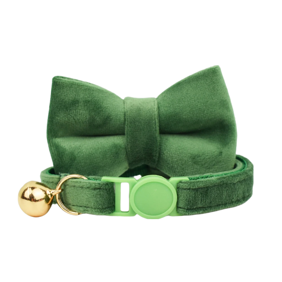 AnyWags Cat Collar Dark Green Bow Large with Safety Buckle, Bell, and Durable Strap Stylish and Comfortable Pet Accessory-Cat Supplies-PEROZ Accessories