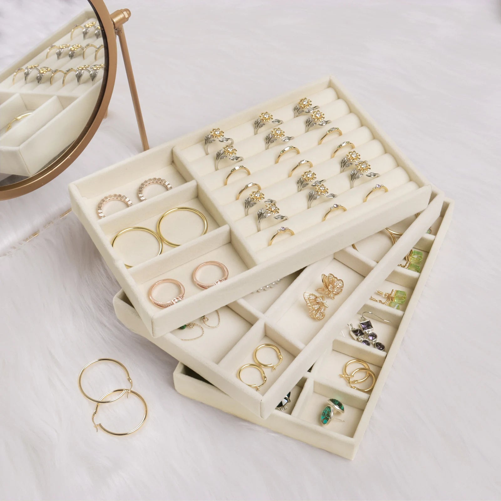 Anyhouz Jewelry Storage Beige Design C Display Tray Drawer Storage Jewellery Holder For Ring Earrings Necklace Bracelet-Jewellery Holders &amp; Organisers-PEROZ Accessories