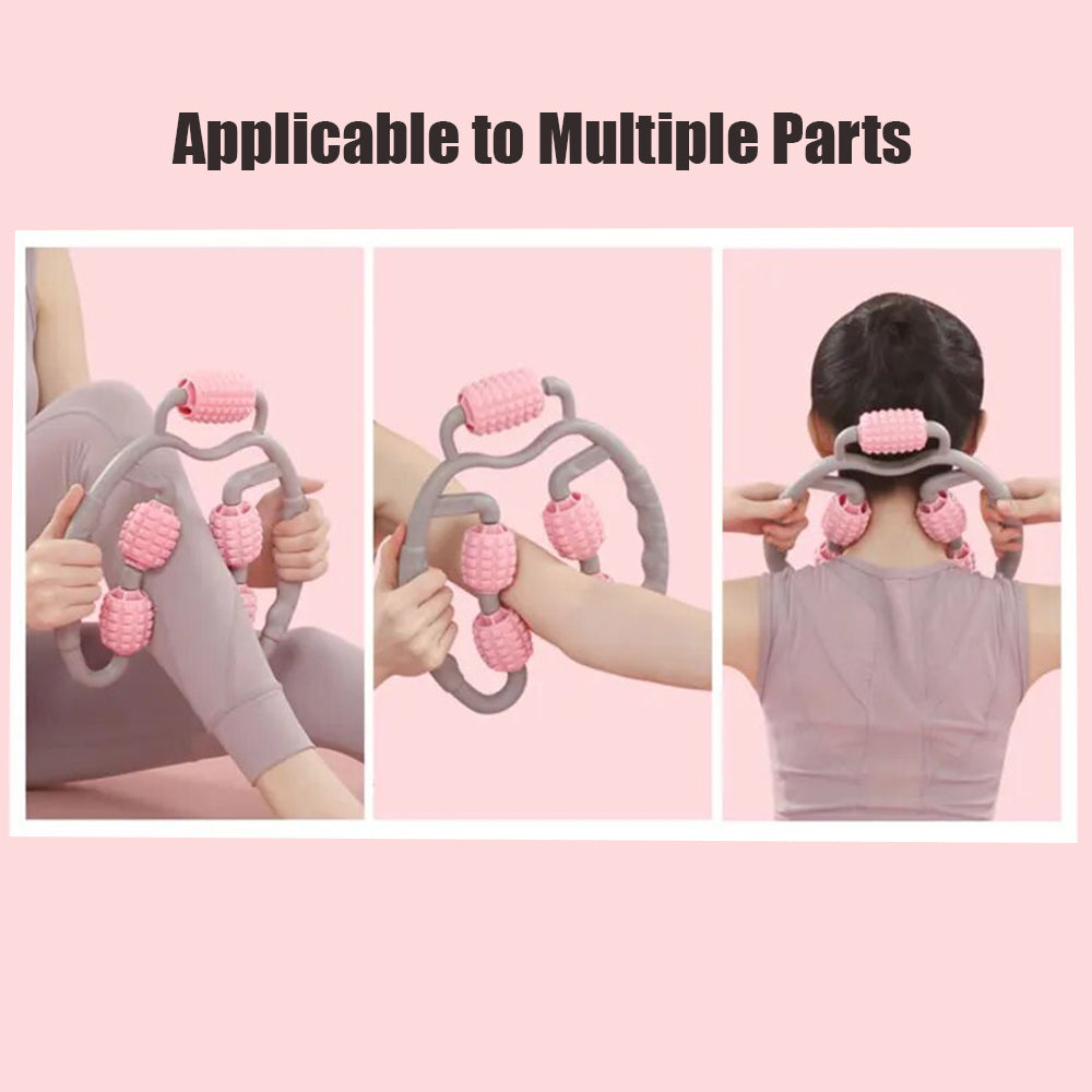 Anyfit Pink Leg Massager 360 Degrees Muscle Relaxation Roller Ring Clamp Stick Yoga Body Shaping 5 Wheels Fitness Device-Exercise &amp; Fitness-PEROZ Accessories