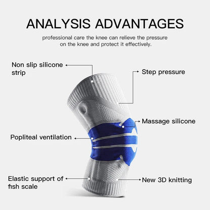 Anyfit Blue Kneepad 1 Pc Large Brace Strap Silicone Full Knee Brace Strap Support Strong Meniscus Compression Protection Sport Kneepads for Running-Exercise &amp; Fitness-PEROZ Accessories