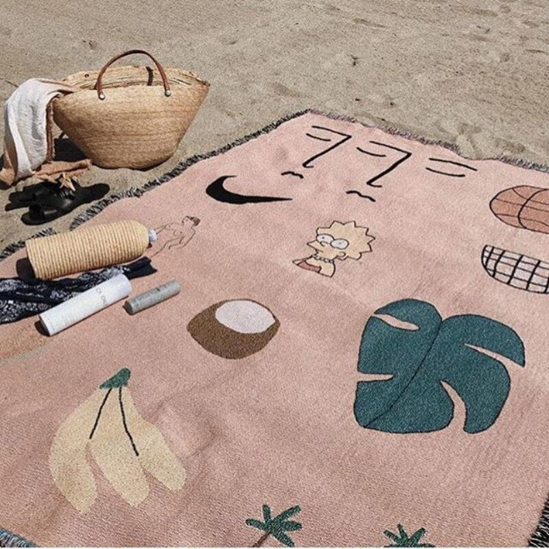 Anyhouz Pink Blanket Hawaiian Tapestry Leisure Blanket Home Decorative Sofa Cover Outdoor Picnic Camping Mat 160*220cm-Blankets-PEROZ Accessories