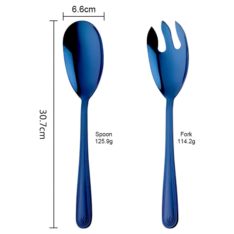 Anygleam Blue Stainless Steel 2 Pcs Giant Salad Spoon and Fork Set for Buffet and Restaurant Kitchenware-Kitchen Tools &amp; Utensils-PEROZ Accessories