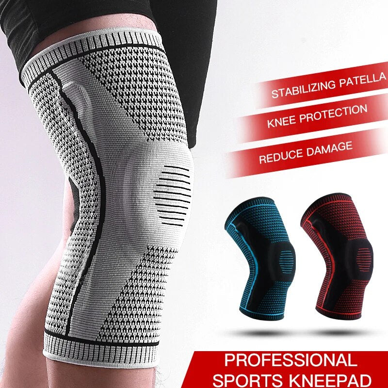 Anyfit Black Kneepad 1 Pc Large Brace Strap Silicone Full Knee Brace Strap Support Strong Meniscus Compression Protection Sport Kneepads for Running-Exercise &amp; Fitness-PEROZ Accessories