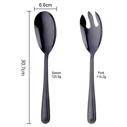 Anygleam Black Stainless Steel 2 Pcs Giant Salad Spoon and Fork Set for Buffet and Restaurant Kitchenware-Kitchen Tools &amp; Utensils-PEROZ Accessories