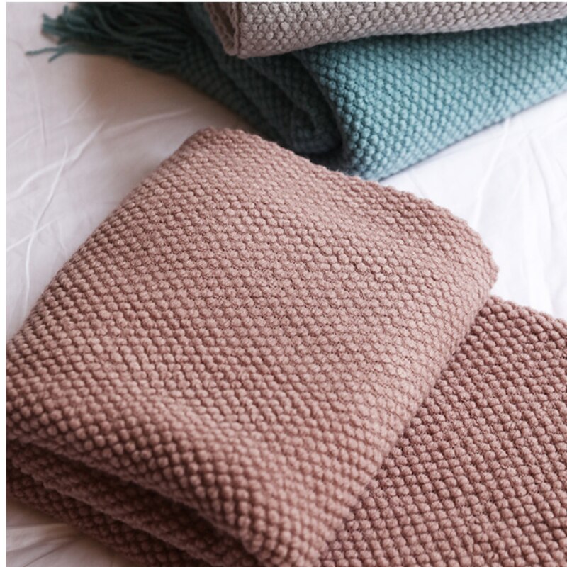 Anyhouz 130*230cm Khaki Blanket Home Decorative Thickened Knitted Corn Grain Waffle Embossed Winter Warm Tassels Throw Bedspread-Blankets-PEROZ Accessories