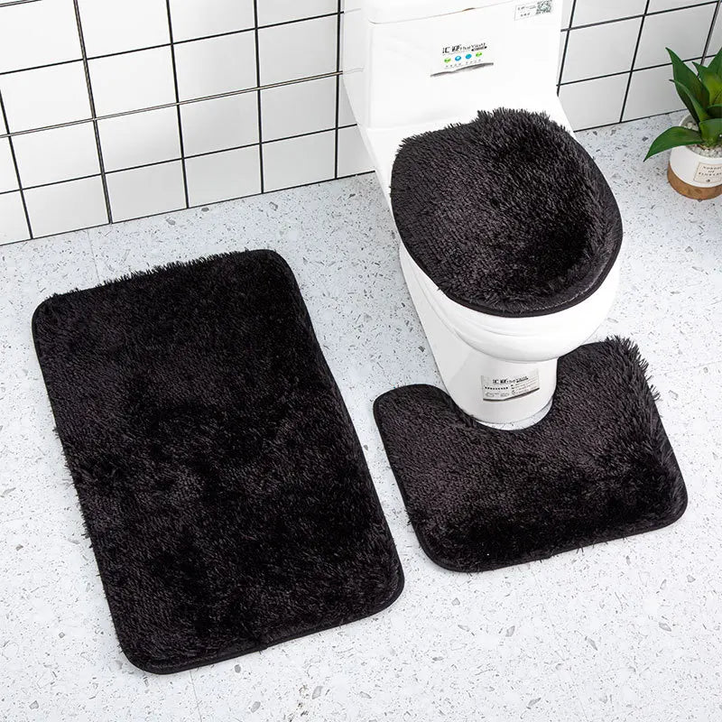 Anyhouz Bath Mat 3pc Black Bathroom Silk Tie-Dye Toilet Soft Non Slip Rug Shower Carpets Toilet Lid Cover Floor Mats for Hallway-Bathroom Rugs-PEROZ Accessories