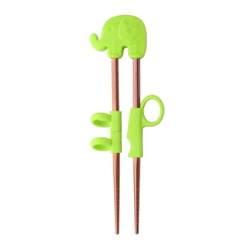 AnyGleam Chop Stick Green Elephant 1 Pair Reusable Red Rainbow Stainless Steel Cartoon for Kids and Children Kitchen Accessories-Kitchen &amp; Dining-PEROZ Accessories