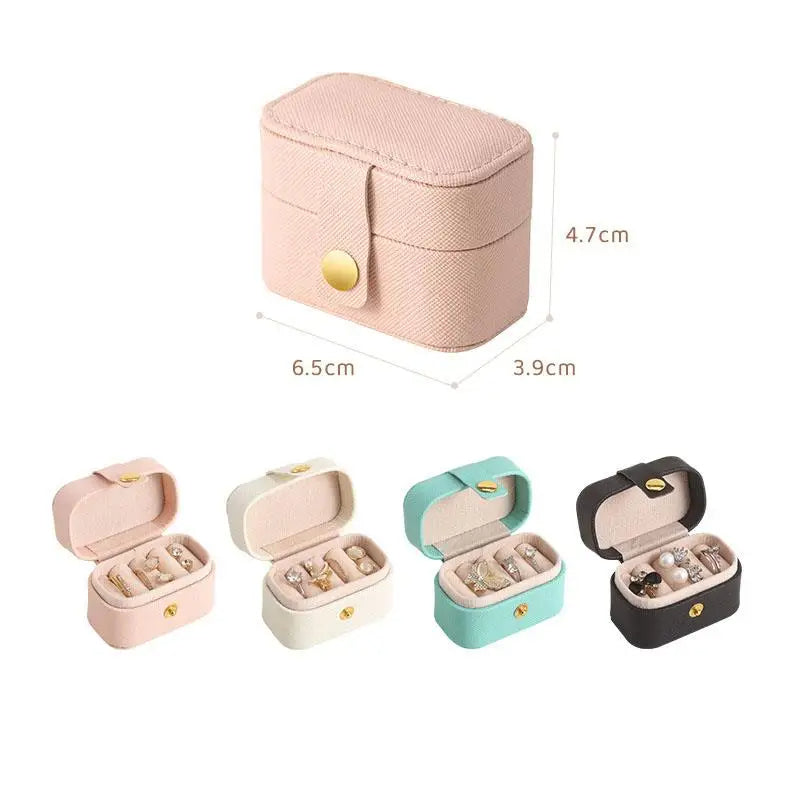 Anyhouz Jewelry Storage Mini Ring Box Portable 1pc Beige Organizer Display Travel Simple Mini Gift Case Boxes Leather Earring Necklace Holder-Jewellery Holders &amp; Organisers-PEROZ Accessories