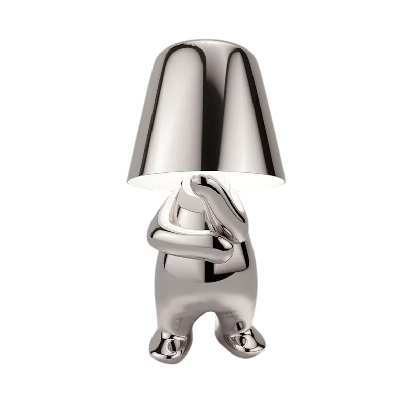 Anyhouz Hotel Lightning Lamp Rechargeable Silver Little Man Thinking Position Table Lamps Touch Switch Decoration Led Night Light-Table Lamps-PEROZ Accessories