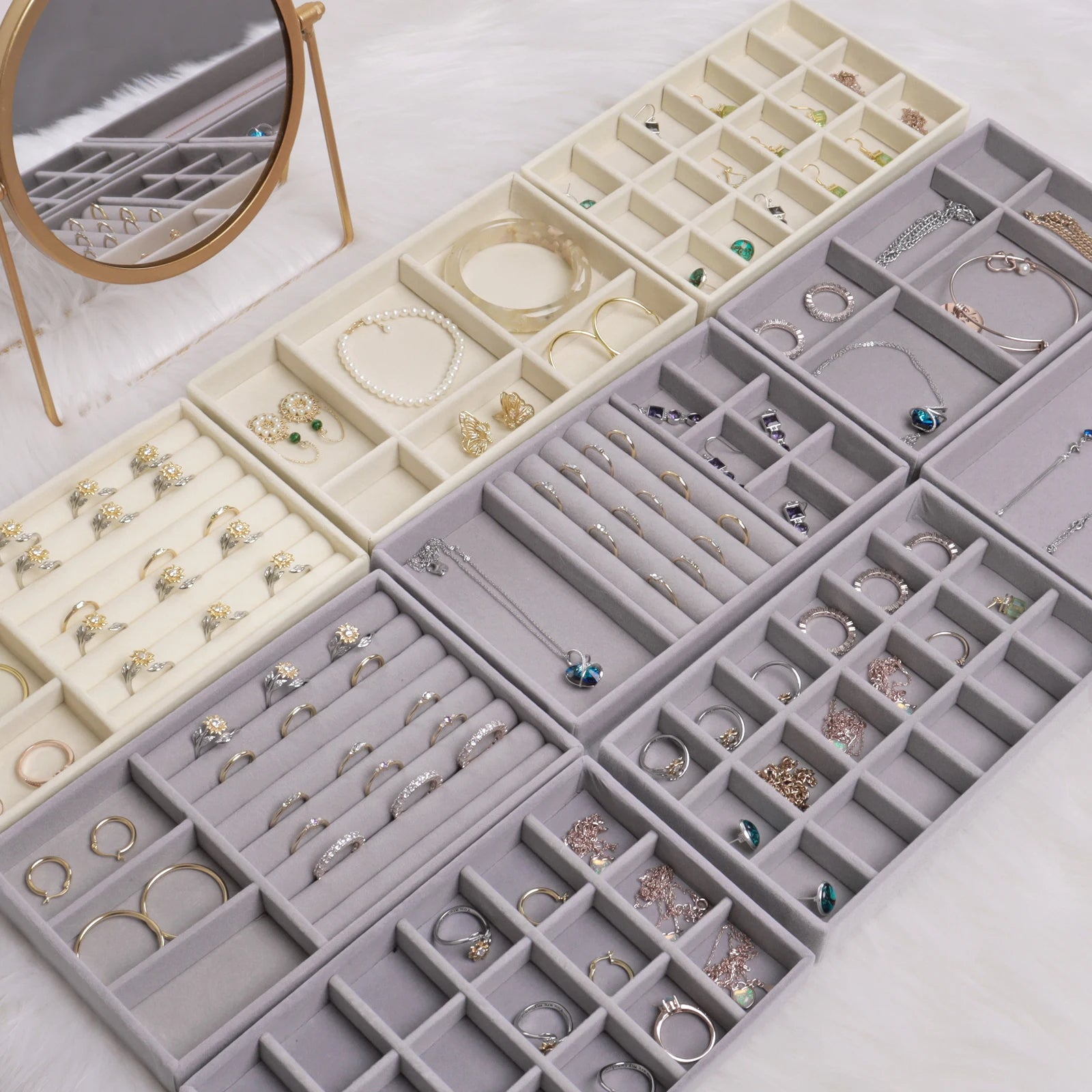 Anyhouz Jewelry Storage Beige Design G Display Tray Drawer Storage Jewellery Holder For Ring Earrings Necklace Bracelet-Jewellery Holders &amp; Organisers-PEROZ Accessories