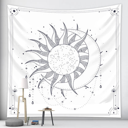 Anyhouz Tapestry White Sun and Moon Dance 150x130cm Psychedelic Scene Art Hippie Bohemian Decorative Sheet-Tapestry-PEROZ Accessories