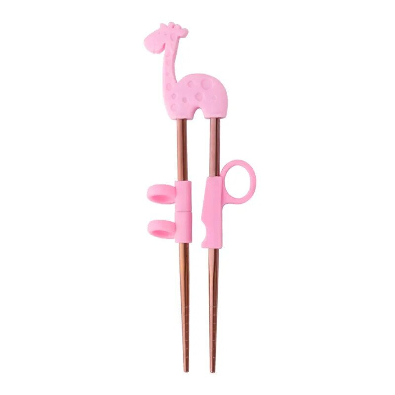 AnyGleam Chop Stick Pink Giraffe 1 Pair Reusable Red Rainbow Stainless Steel Cartoon for Kids and Children Kitchen Accessories-Kitchen &amp; Dining-PEROZ Accessories