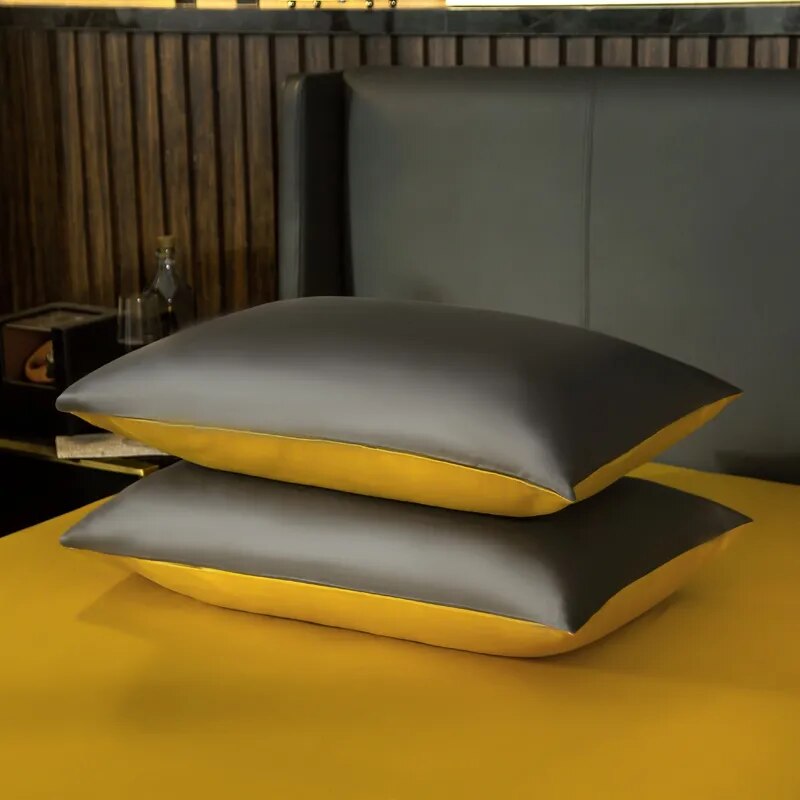 Anyhouz Bed Sheet Deep Grey Yellow Ultra Soft Luxury Egyptian Cotton Bedding Cover Double Size 6 Pcs Bed Set-Bed Sheets-PEROZ Accessories