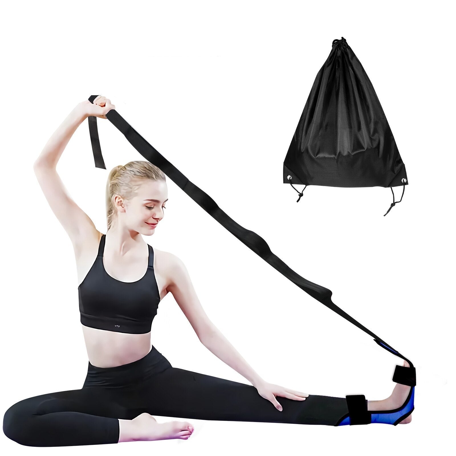 Anyfit Yoga Band Stretcher Solid Blue Strap Resistance Belt Pilates Exercise Stretcher Fitness Tool With Bundle Bag-Exercise &amp; Fitness-PEROZ Accessories