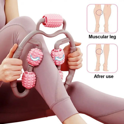 Anyfit Pink Leg Massager 360 Degrees Muscle Relaxation Roller Ring Clamp Stick Yoga Body Shaping 5 Wheels Fitness Device-Exercise &amp; Fitness-PEROZ Accessories