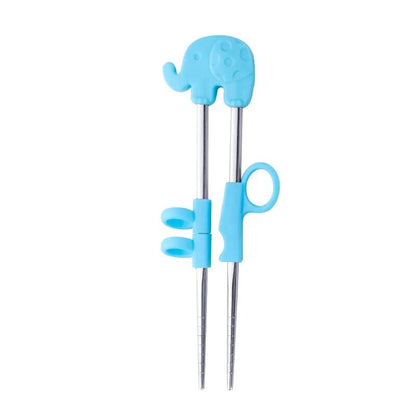 AnyGleam Chop Stick Blue Elephant 1 Pair Reusable Silver Stainless Steel Cartoon for Kids and Children Kitchen Accessories-Kitchen &amp; Dining-PEROZ Accessories