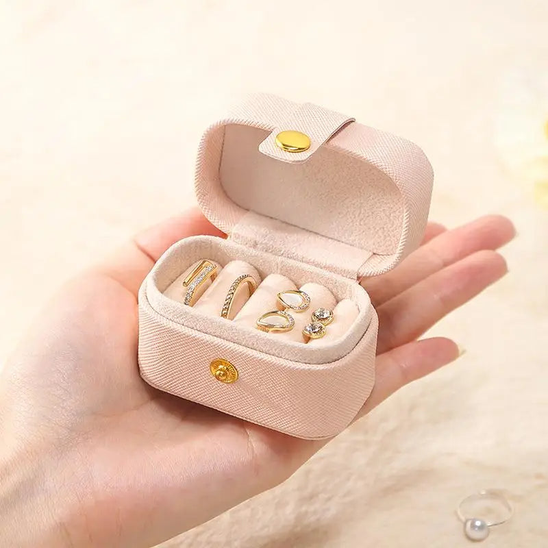 Anyhouz Jewelry Storage Mini Ring Box Portable 2pc Beige Organizer Display Travel Simple Mini Gift Case Boxes Leather Earring Necklace Holder-Jewellery Holders &amp; Organisers-PEROZ Accessories