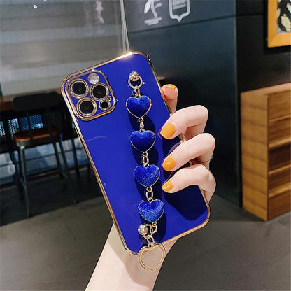 Anymob iPhone Case Blue Soft Plating Cover Love Heart Plush Bracelet-Mobile Phone Cases-PEROZ Accessories