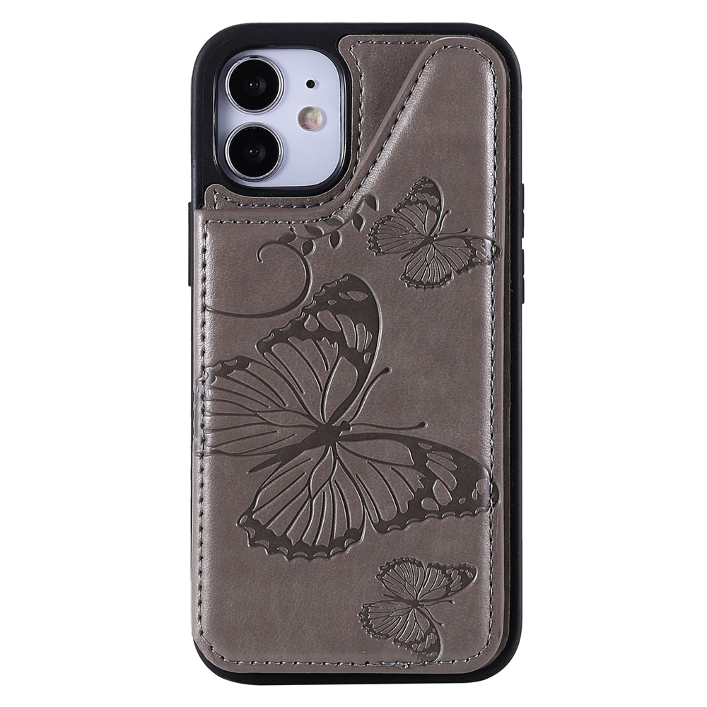 Anymob iPhone Grey 3D Butterfly Flip Leather Case Mini Wallet Book Cover-Mobile Phone Cases-PEROZ Accessories