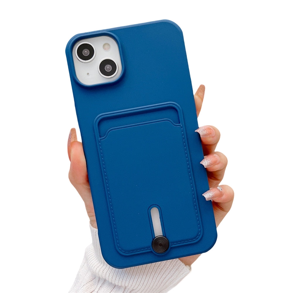 Anymob iPhone Blue Wallet Card Slots Holder Case Soft Silicone Shockproof Cover-Mobile Phone Cases-PEROZ Accessories