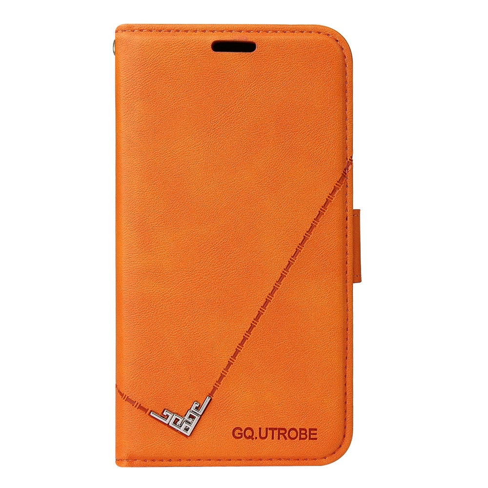 Anymob iPhone Case Orange Fashion Flip Solid Color Leather Wallet Phone Bags Cover-Mobile Phone Cases-PEROZ Accessories